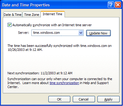 Time Synchronization on Windows XP
