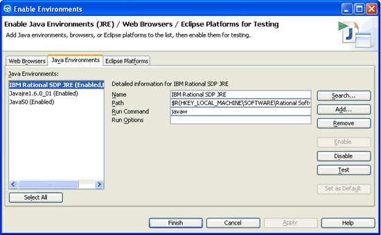 Enabling all installed Java environments in Rational Functional Tester