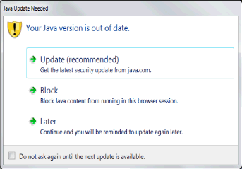 IBM Java 7 expiry alert with “Your Java version is out of date “ dialog box