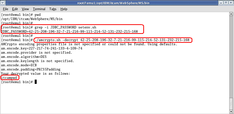 Decrypting the JDBC Password to connect manually to the DB2 database.