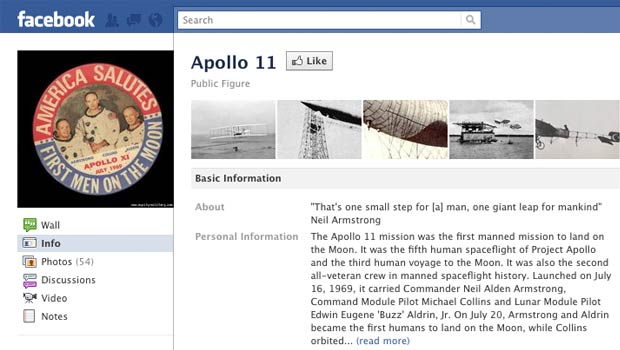 Screengrab of Facebook's Apollo 11 page