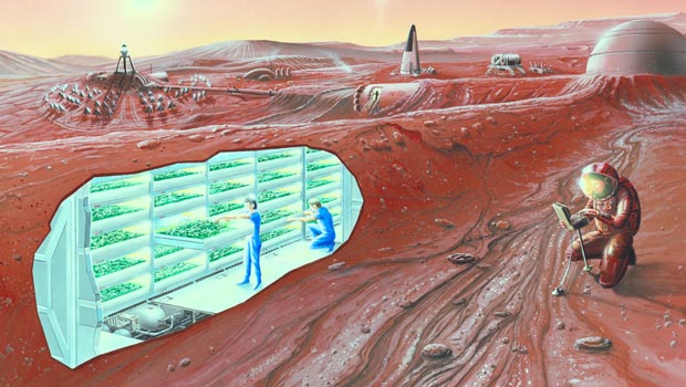 Illustration of a habitation on Mars