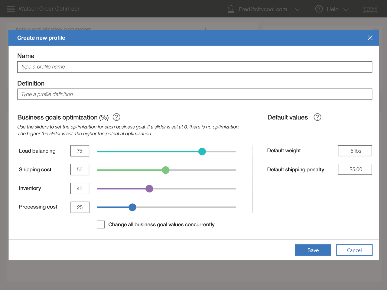 Screenshot showing the create a new profile process